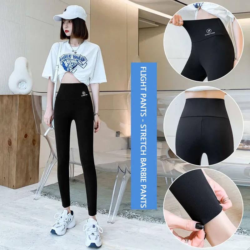 Female Flying Shark Pants Wear Black Leggings Spring and Autumn Thin Tights High Waist Slim Belly Barbie Pants