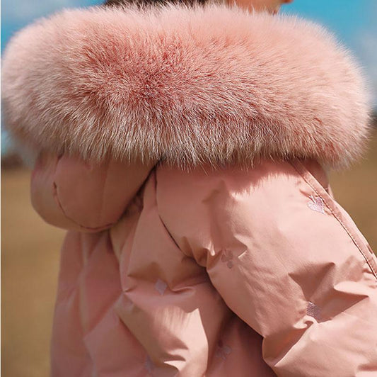 Girls' Down Jacket Children's Mid-length Thicken Warm Girl Winter Coat