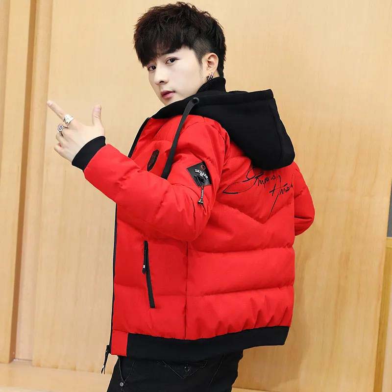 Men Winter Jacket Thick Warm Cotton Padded Coat Patchwork Hooded Parka