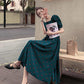 Dress Women's Waist Chiffon Over The Knee Square Collar Retro Casual Fashion French Summer Skirt