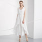 Pofulove Summer Chiffon Dress Sleeveless V-neck Irregular Pleated Ruffled Dress Long party Dress