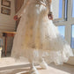 Women's Snowflake Embroidered Mesh Skirt Lace Printing Elastic Waist Princess Tutu A-line Skirt Mid-length High-waist Fairy Skirt