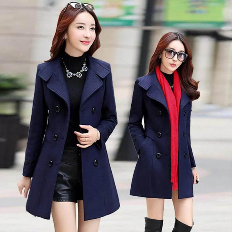 Spring and Autumn Thickened Long-sleeved Woolen Coat for Women
