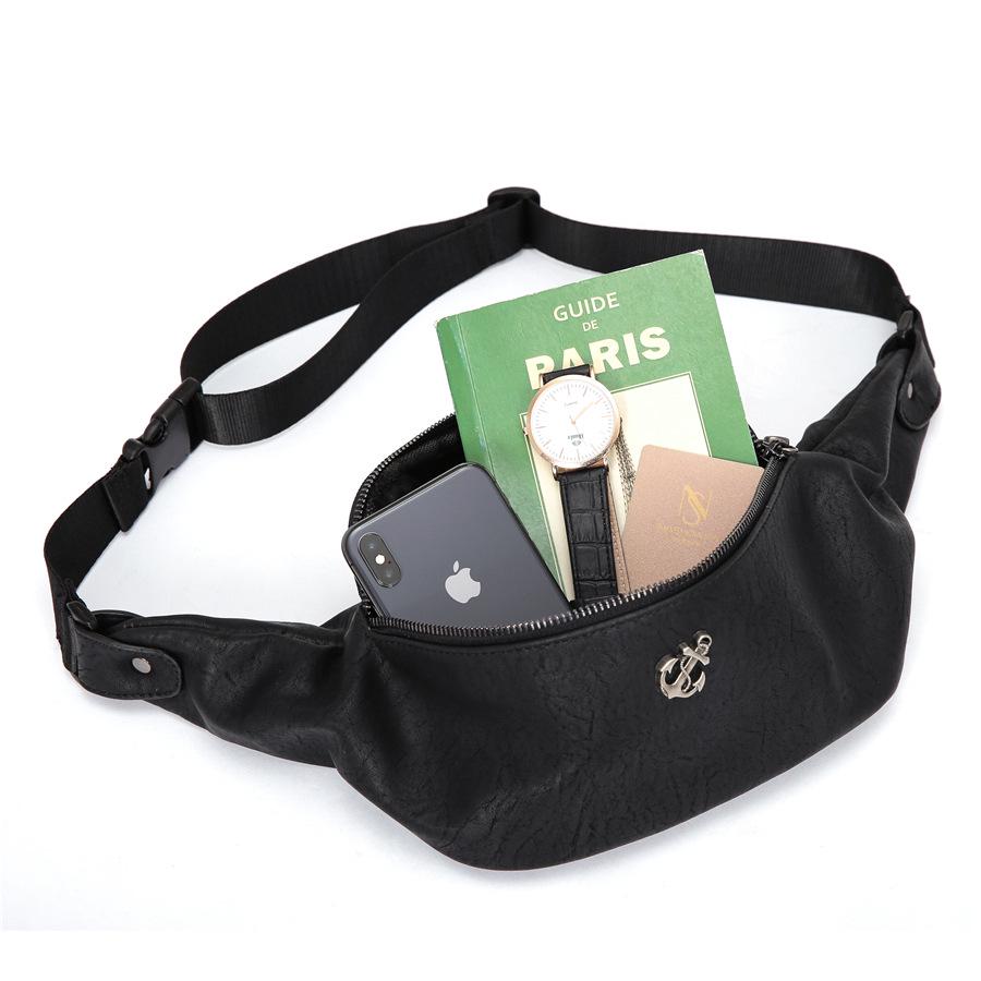 Casual Waist Bag Black Leather Rivet Chest Bag Mobile Phone Bag Outdoor Sports Shoulder Bag