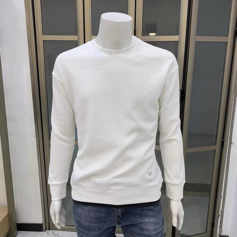 Solid Color Labeling Waffle Round Neck Pullover Loose Version Casual Sweater Men's Long-sleeved Top