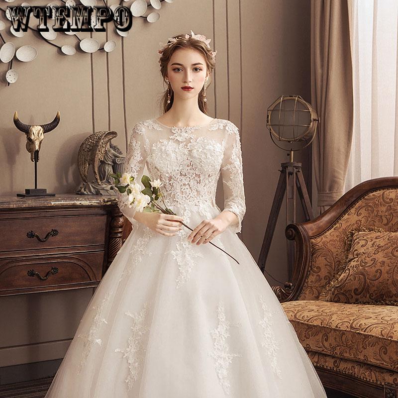 Long Sleeves  Lace Wedding Dresses backless bridal gown dress White Ball Gown Wedding Dresses