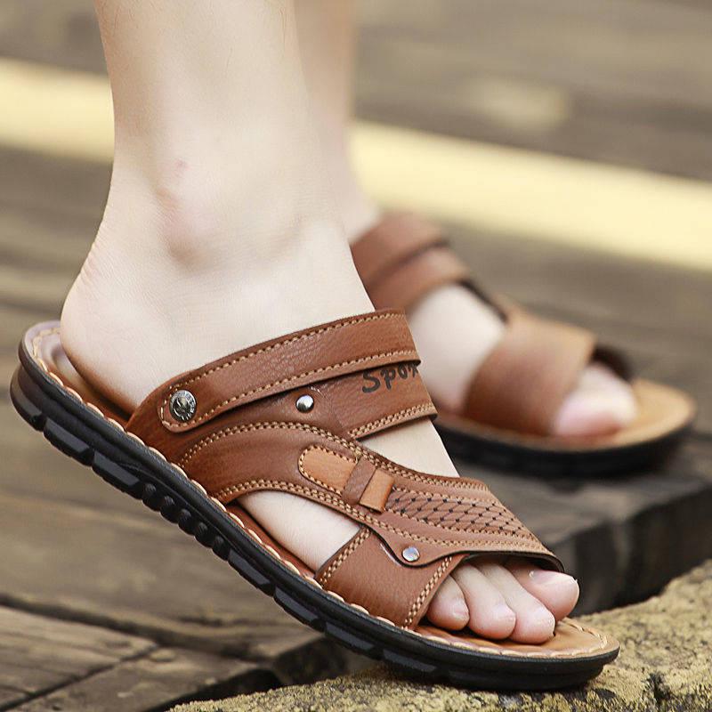 Men's Sandals Fashion Leather Sandals Summer Beach Shoes Casual Shoes Non-Slip Flip Flops Men Shoes