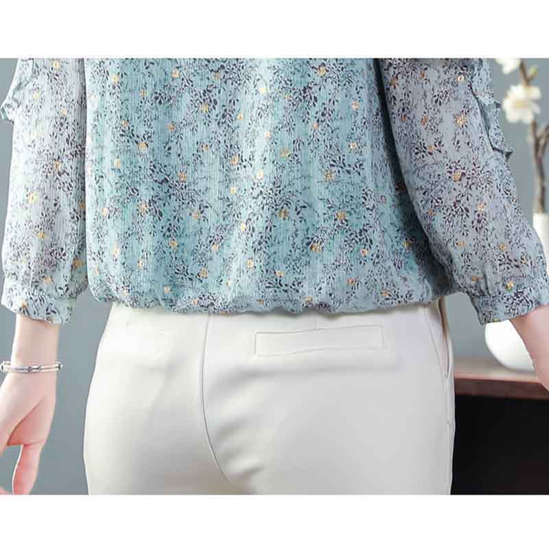 Floral High-end Chiffon Shirt Top Women's Large Size Small Shirt Fashion Temperament Long Sleeves