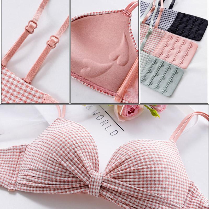 Japanese Girl Style Sweet Small Fresh Small Chest Gathered Without Steel Ring Lovely Lattice Bra Beautiful Back Bra