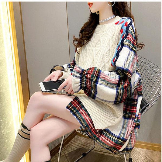 Fake Two-piece Sweater Women Loose Outside Wear Autumn and Winter Lazy Style Shirt Stitching Knitted Top Students