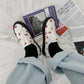 Little Flowers Graffiti White Shoes Female Students Korean Version of All-match Canvas Shoes Harajuku White Sneakers