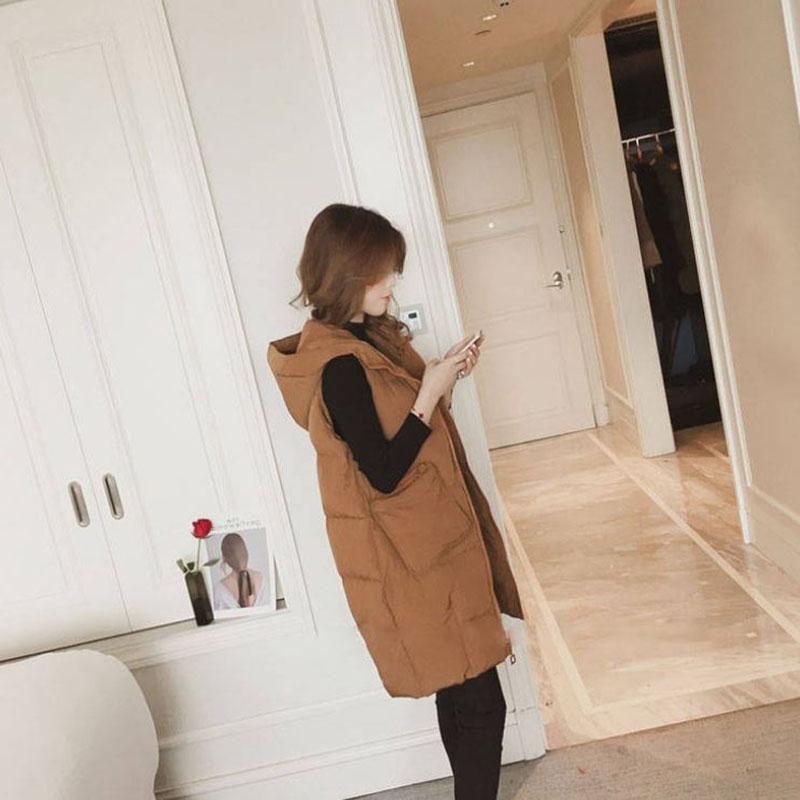 Winter Ladies Hooded Down Vest Jacket Fashion Glossy Down Cotton Sleeveless Jacket Thicken Warm Winter Vest