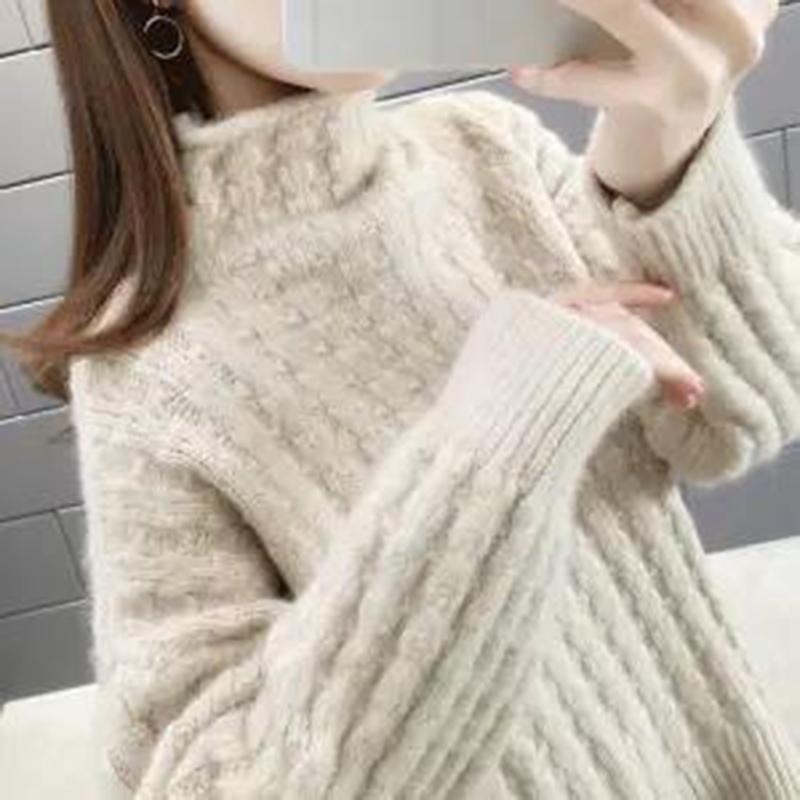 Autumn Winter  Women Fashion Sweater Casual Knitting Sweater Turtleneck  Pullovers Loose Casual Long Sleeve Sweater
