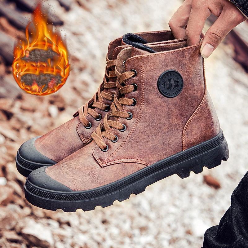 Pair of Shoes Men's Leather Boots Fashion Casual Martin Boots Military Boots Waterproof Men's Boots