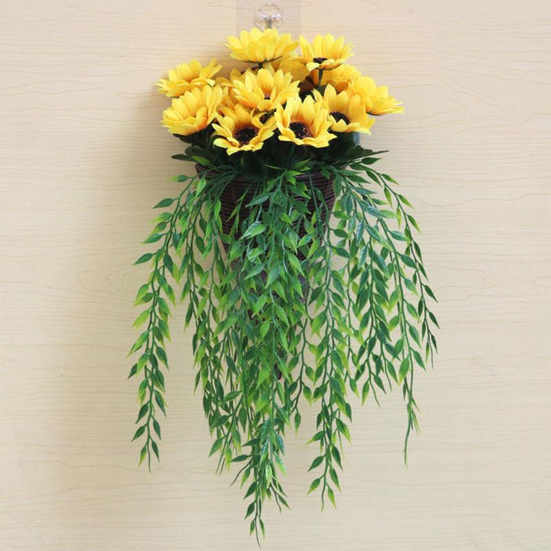 Wall Hanging Simulation Flower Rose Flower Wall Hanging Rattan Leaf Plastic Flower Indoor Living Room Bedroom Hanging Basket Decoration