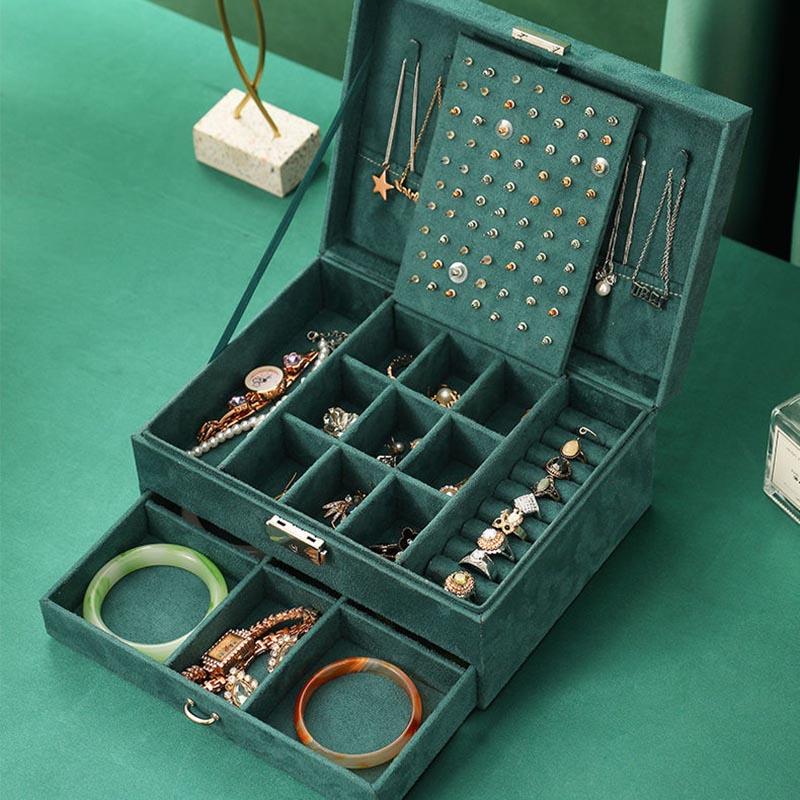Jewelry Box Princess European-style Korean Wooden Earrings Simple Double-layer Storage Box