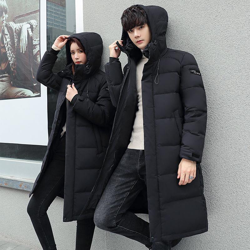 Winter Down Jacket Men's Mid-length Hooded Jacket Over-the-knee Korean Style Loose Thick Couple Winter Jacket Trend