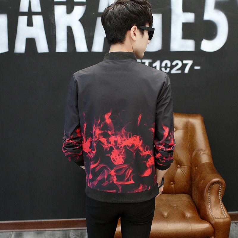 Men's Spring and Autumn Jacket Coat Wolf Printing Casual Jacket Coat Slim Baseball Uniform Sports Top Outerwear