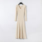 Autumn and Winter Thickening V-neck Bottoming Skirt Mid-length Hedging Slim Dress Over The Knee Knitted Sweater Dress for Women