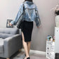 Tassel Denim Jacket Women's Spring and Autumn Split Loose Bat-sleeved Short Jacket Casual Loose Long-sleeved Regular Style