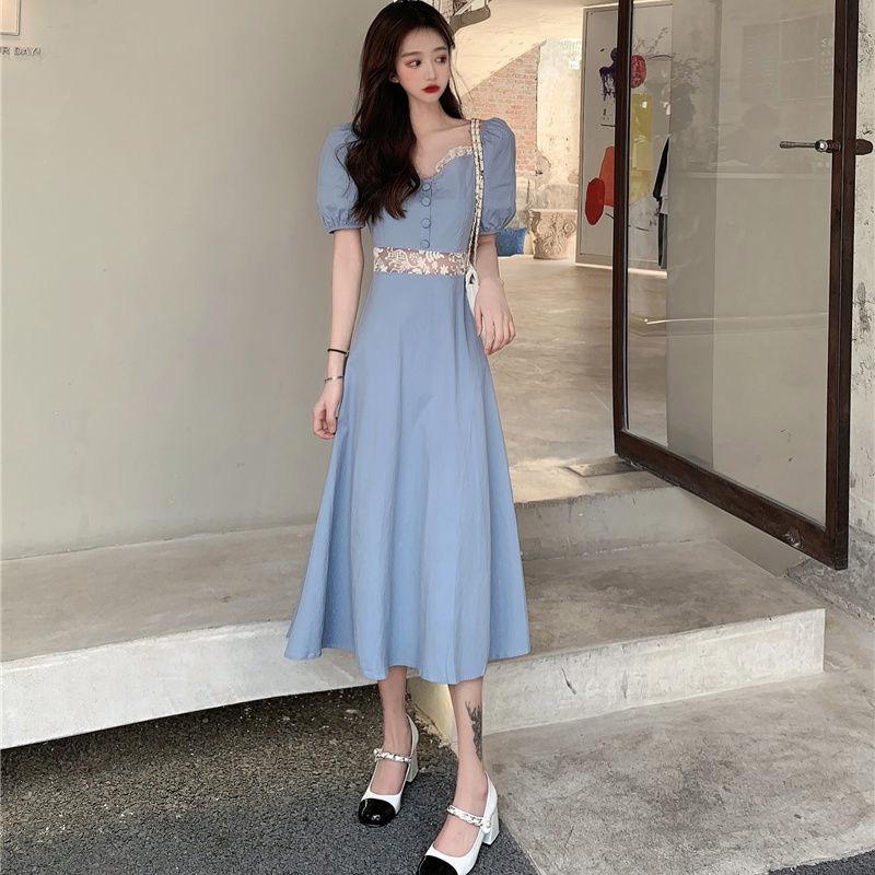 Puff Sleeve Women's Summer Dress Short Sleeve Calf Length Daily Wear Office Dating Party