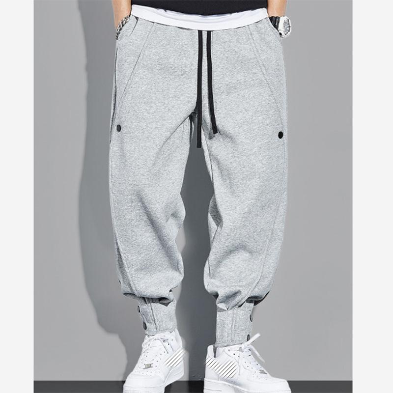 Solid Color Casual Sports Pants Men's Loose Beam Feet Handsome Button Sports Trousers Buttoned All-match Harem Overalls