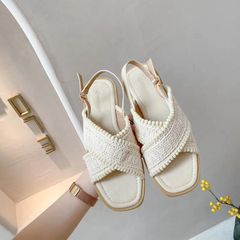 Roman Sandals Female Fairy Style Ethnic Korean Wild Retro Open-toed Cross Strap Flat Shoes