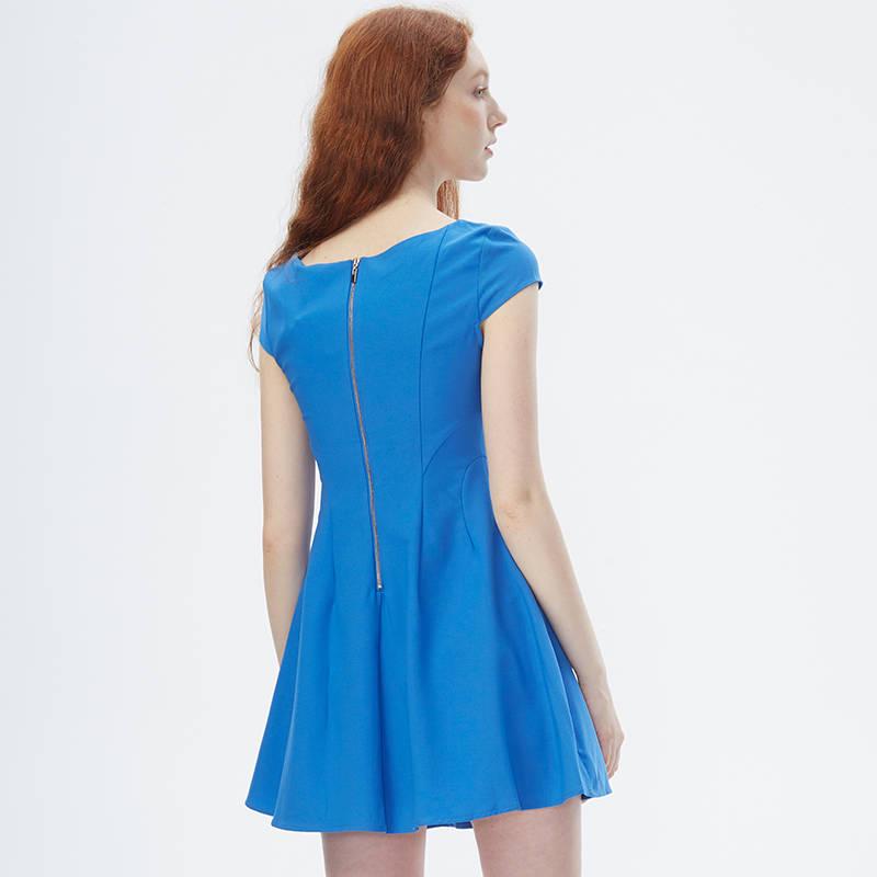 Fashion Summer Solid Color Slim Square Neck Zipper Waist Was Thin Girl Dress Short Umbrella Skirt