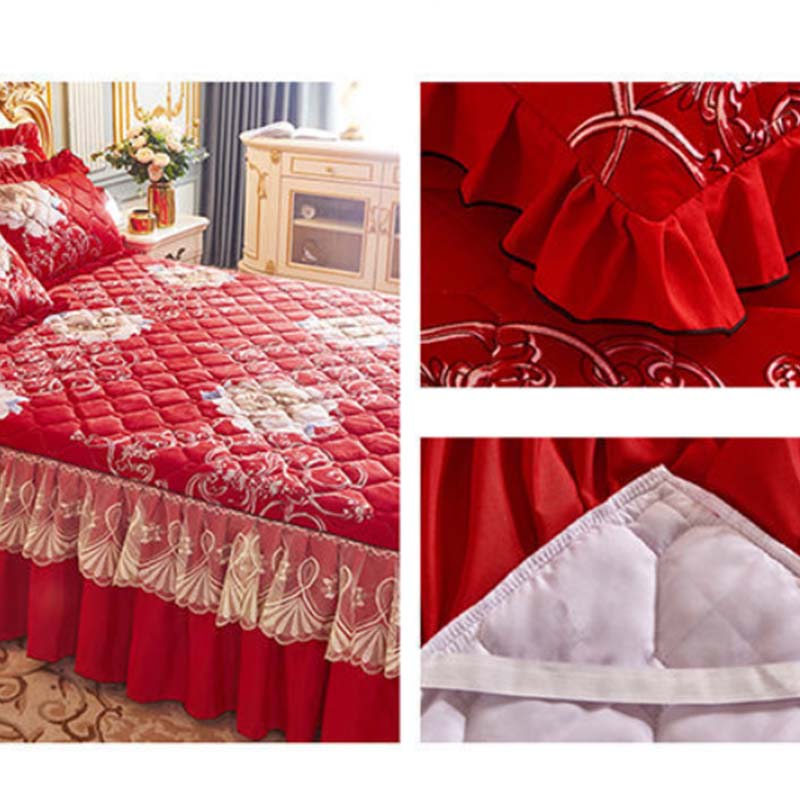 Quilted Crystal Velvet Bed Skirt Four-piece Thick Plus Cotton Bedspread Duvet Cover Bedding Set