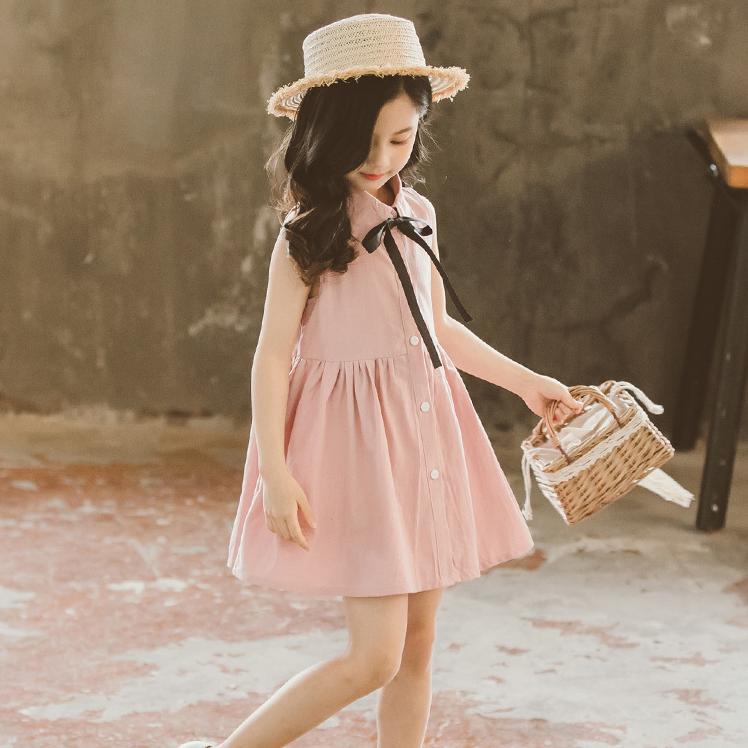 Children's Dress Girls Summer Dress Children's Embroidery Princess Skirt Baby Thin Solid A-line Sleeveless Skirt