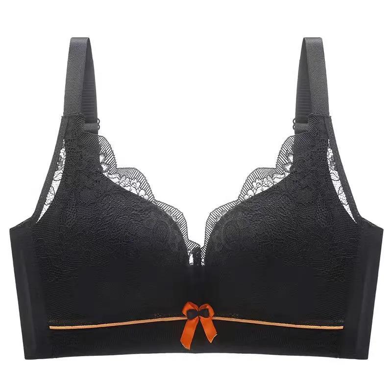 Lace Splicing Contrast Color Gathering Adjustable Latex Cup Breathable Soft Side Closing Holder Shaped Anti-sagging No Steel Ring Bra