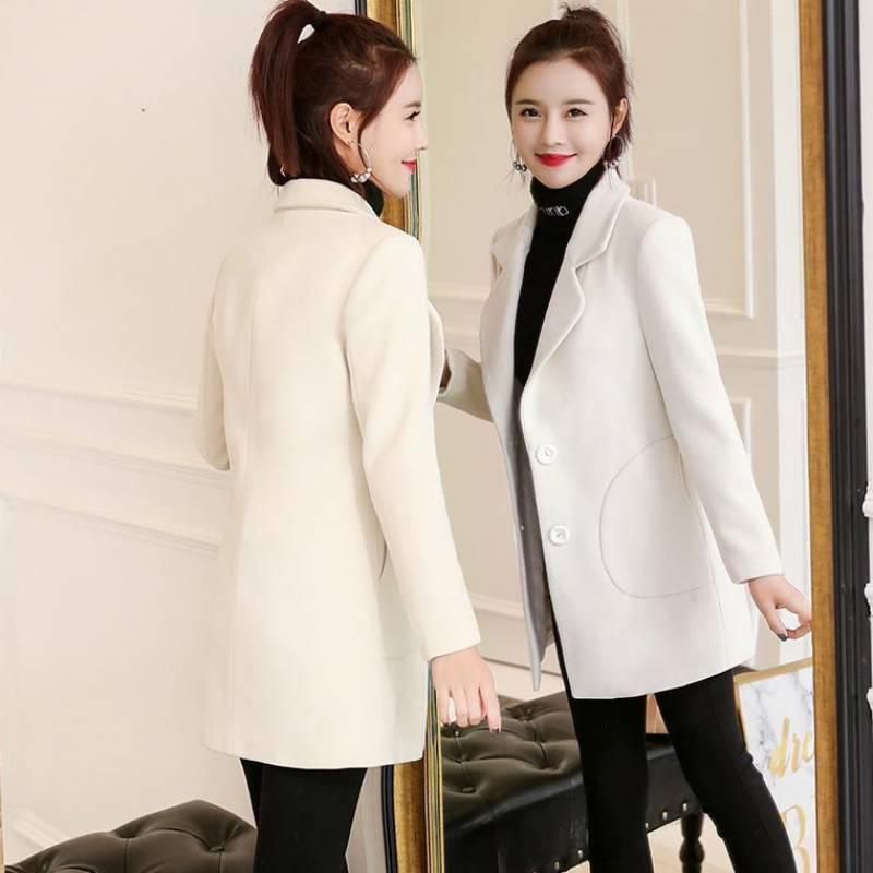 Women Coat Ladies Casual Wool & Blend Solid Color Turn-down Collar Warm Top Mujer Streetwear Outwear