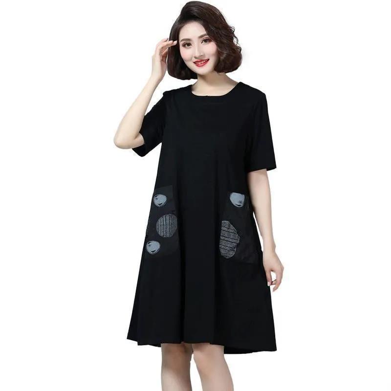 L-XXXXXL Women's Summer Dress Short Sleeve Round Neck Pocket Printing Knee-length Daily Wear Office Dating Party