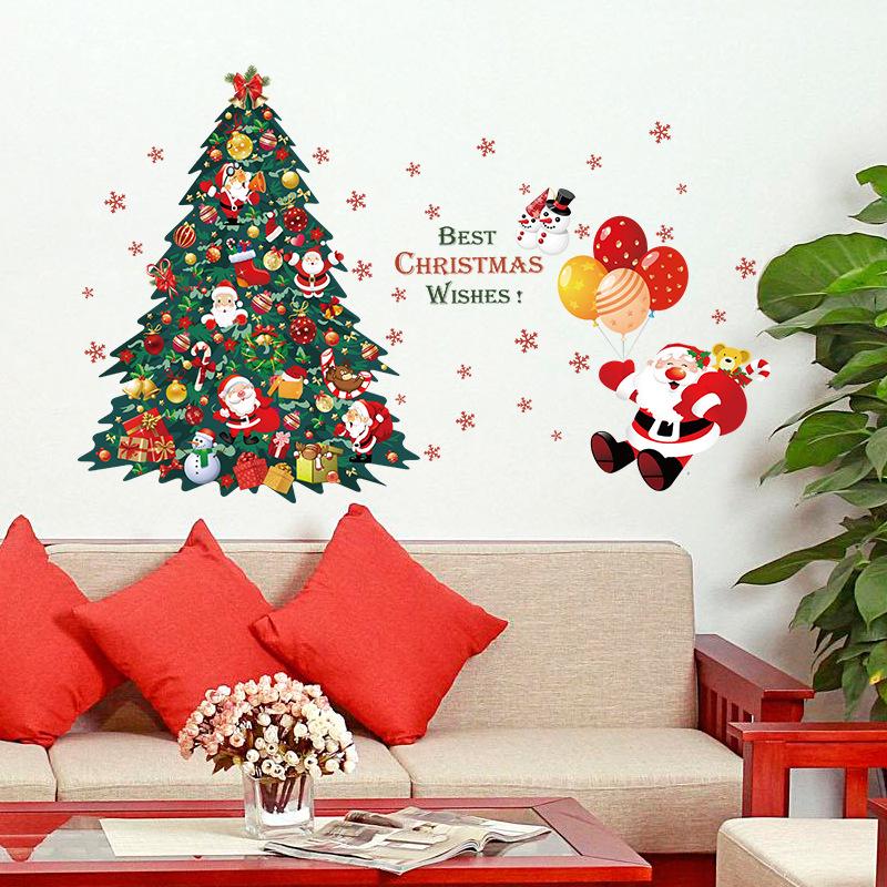 Christmas tree, old man, new year, christmas window, home decoration, wall sticker