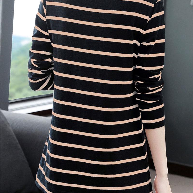 Women T-Shirt Cotton Long Sleeve Lady T Shirt Striped Summer Spring Autumn Female White Trendy  Top Pullover