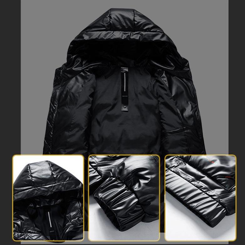 Winter Warm Hooded Jacket Men Plus Velvet Thick Short Shiny Down Jacket
