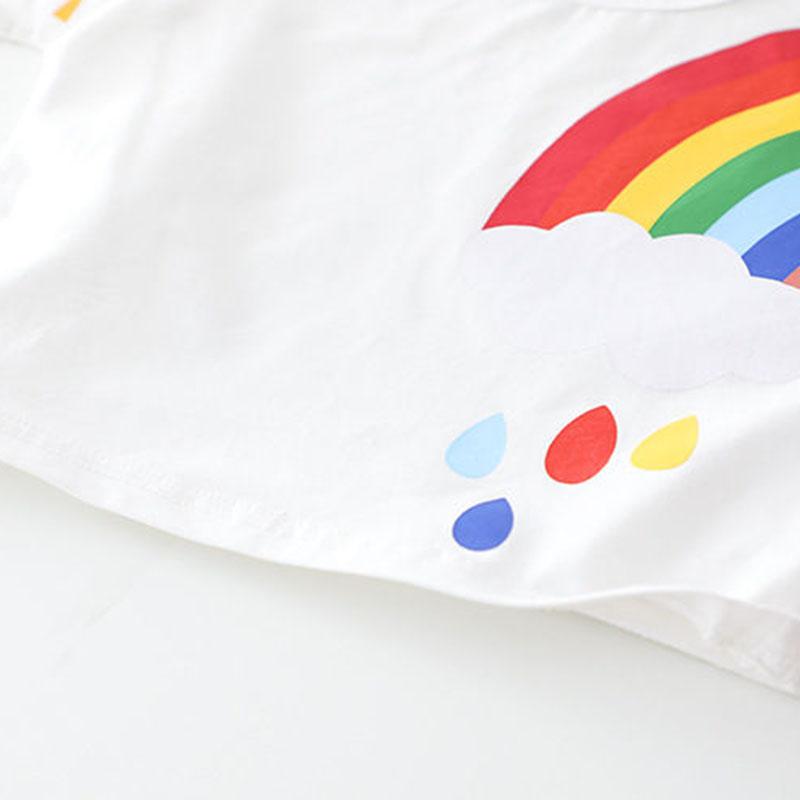 Children's Suit Summer Round Neck Short-sleeved T-shirt + Jeans Two-piece Sweet Rainbow Pattern Casual Suit