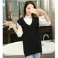 Autumn and Winter Solid Color V-neck Sweater Slim Fit Plus Size Jacket Mid-length Vest Women