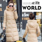 Winter Down Cotton White Duck Down Warm Hooded Jacket Thickened Warmth Long Over-the-knee Women's Cotton Jacket