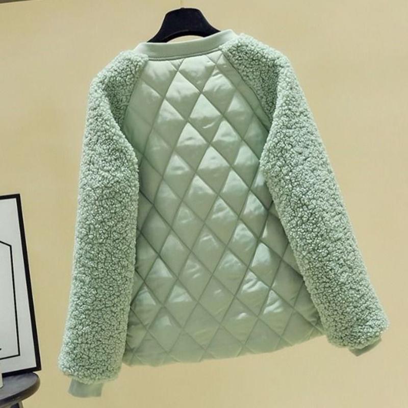 Cotton Jacket Women's Short Korean Version of Loose Lamb-like Wool Stitching Cotton-padded Jacket Small Quilted Jacket Winter Jacket