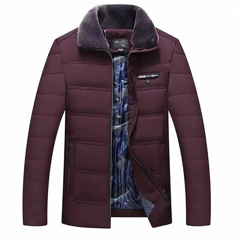 Men's Winter Plus Velvet Cotton-padded Jacket Mid-length Thick Coat Outerwear Stand-up Collar Jacket Middle-aged Windproof Casual Warm Jacket Coats