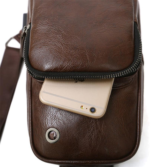 Chest Bag Men Coffee Large Capacity with Headphone Hole Shoulder Bag Outdoor Sports Pockets