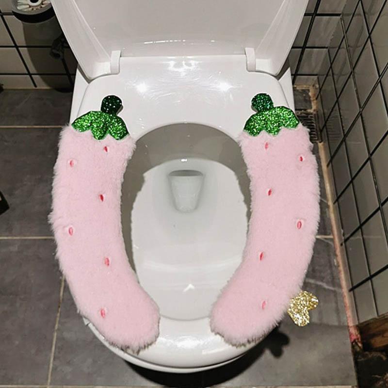 Cute Bowknot Toilet Cushion Household Waterproof Universal Velcro Plush Toilet Cushion Winter Warm Toilet Cushion