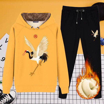 2pcs/set Autumn Winter Men's Sets Sportswear Thicken Fleece Lining Tracksuits 2 Piece Sets Men's Clothes Hoodies+Pants Sets Males Weatsuit Outfits