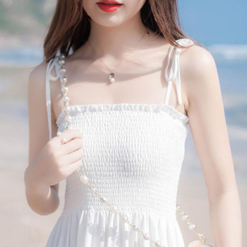 Summer Slim Sling One-shoulder Dress Women's Long Skirt Big Pendulum Little Black Dress Beach Holiday Dress Sexy Cute Dress