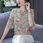 Women's Summer Chiffon Ruffled Mid-sleeve Top V-neck Large Size Floral Loose T-shirt