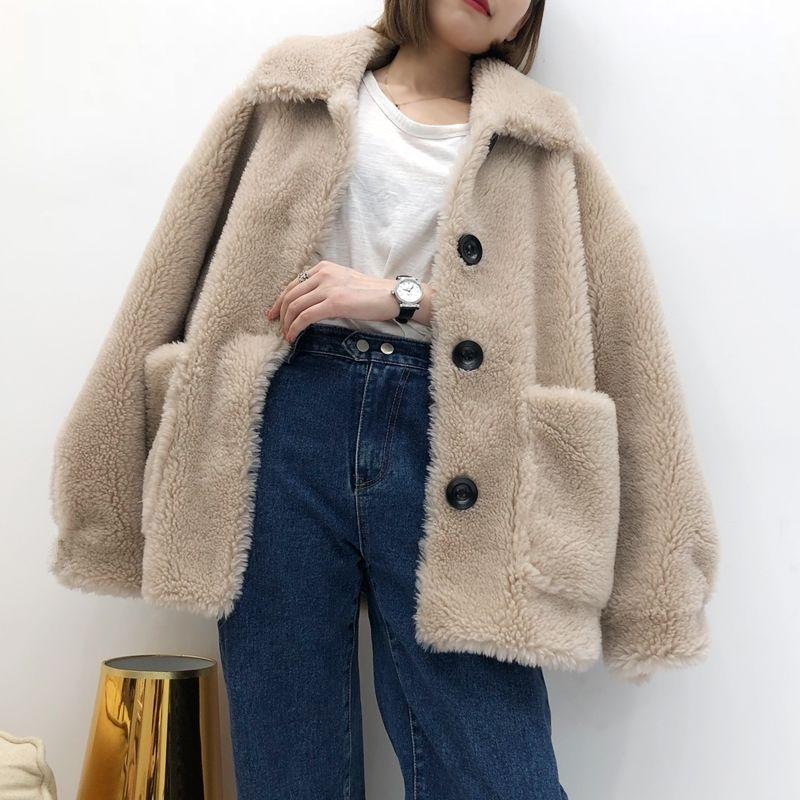 Ladies Winter Faux Fur Leather Coat Warm Fluffy  Thicken Overcoat Fake Grass Jacket Slim Fit