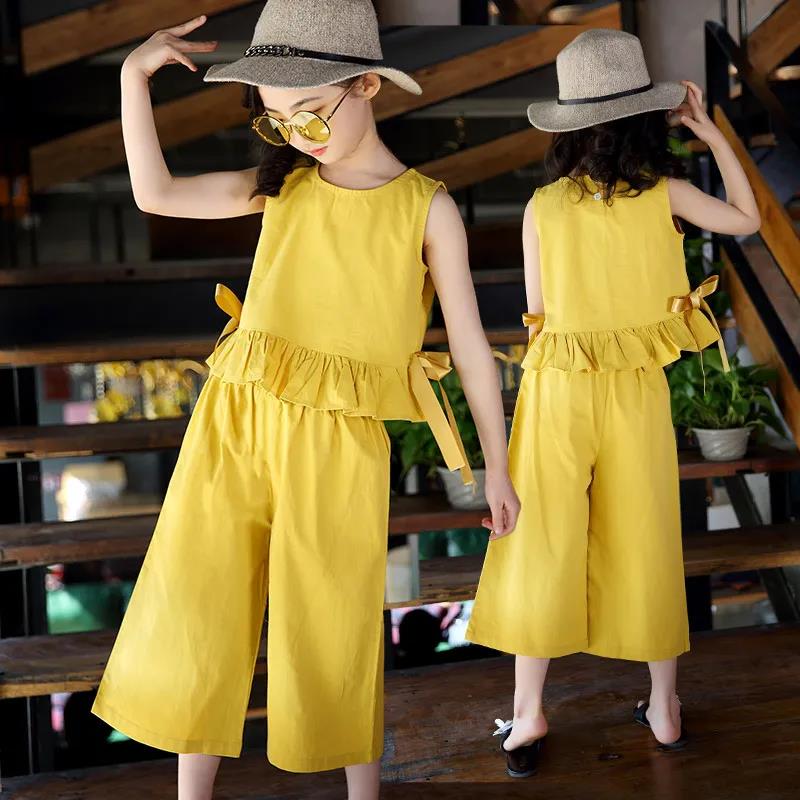 Girls' Suits Summer Clothes Western Style Children's Summer Cotton Domineering Girls Fashionable Wide-leg Pants Two-piece Suit