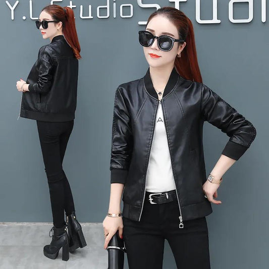 Autumn and Winter Leather Jacket Women PU Leather Short Jacket Large Size Women's Slim Casual Jacket