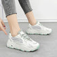 Women's Mesh Breathable Sneakers Leather Shoes Thick-soled White Shoes Casual Shoes Lightweight and Comfortable Student Shoes